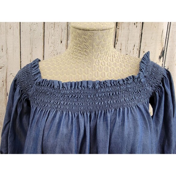 Imperial S Designer Denim Gusseted Off Shoulder Tunic Shirt Top Blouse EUC - Picture 3 of 15